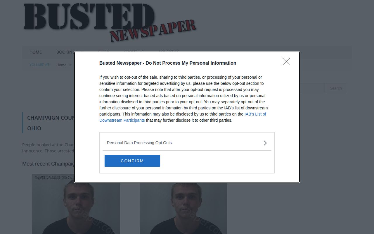 Champaign County unofficial Busted Newspaper booking page capture