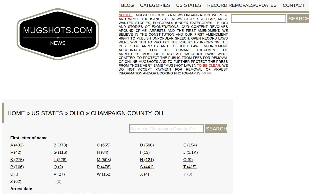 Champaign County unofficial Mugshots.com local directory capture